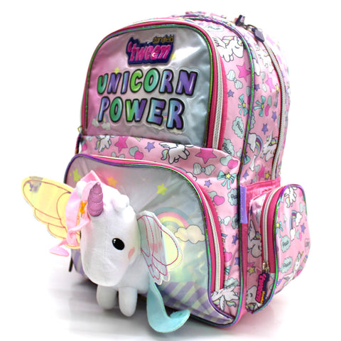 STW-2035 Satin Plush Unicorn Backpack with Organizer